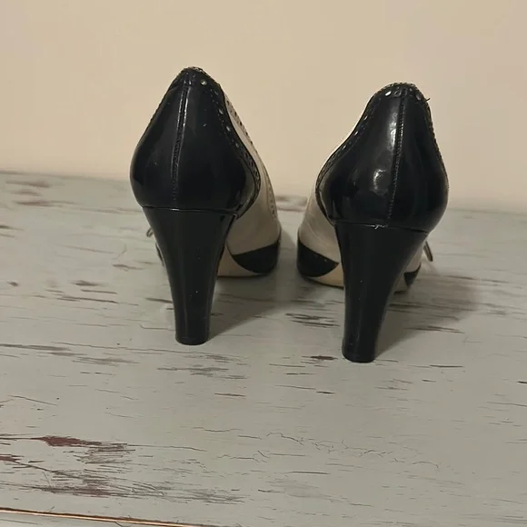 Anne Klein Two-Tone Black and Cream Heels - Picture 3 of 5